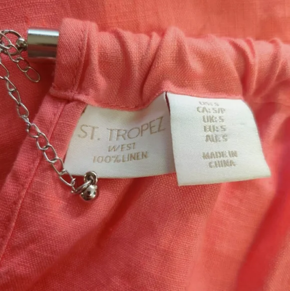 🏝 St Tropez west coral linen dress size small 🦀 - Picture 7 of 8